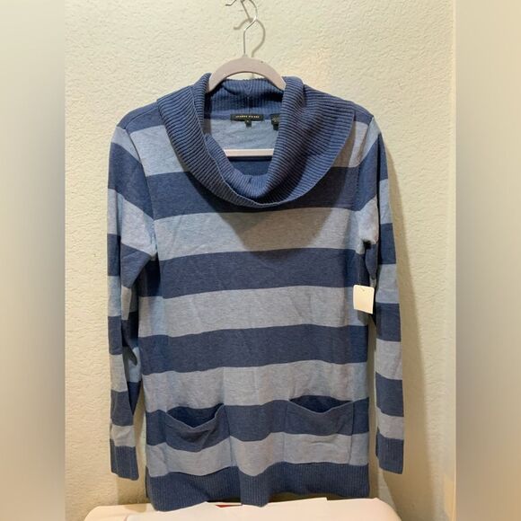 Jeanne Pierre stripe blue Cowl Neck Sweater with front pockets S - Picture 1 of 6